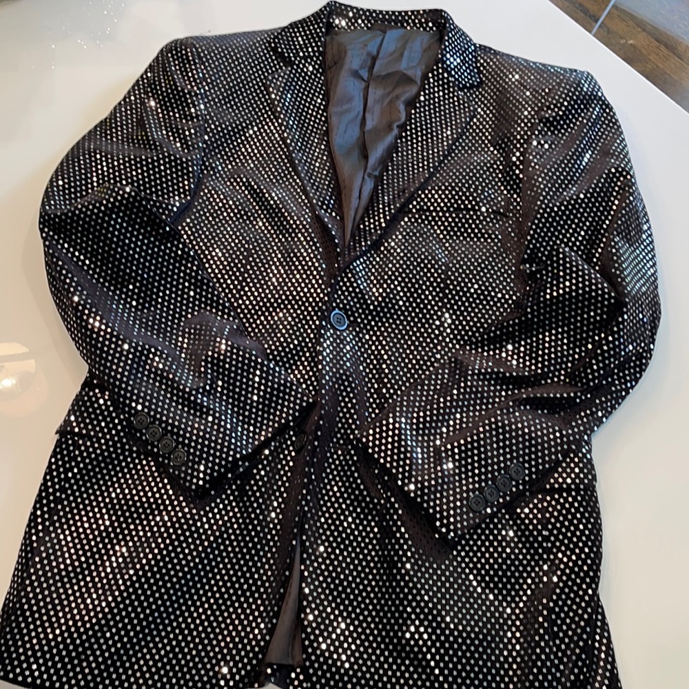 Men's Black and Silver Sparkling Blazer Sz Small